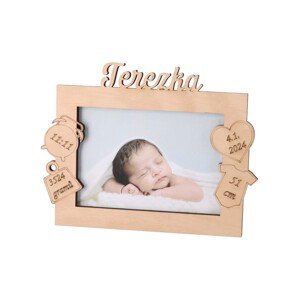 Dřevěný fotorámeček se jménem k narození dítěte 18 x 13 cm