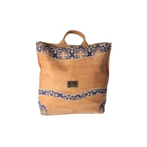 Dámský korkový batoh-kabelka 2v1 s modrým květinovým vzorem