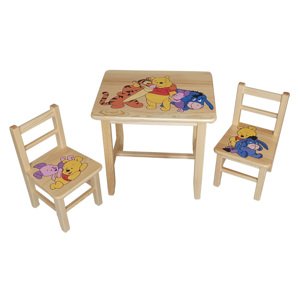 Dřevěný dětský stoleček s židličkami - Medvídek Pú